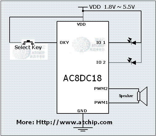 音樂(lè)芯片IC圣誕18首接線原理圖