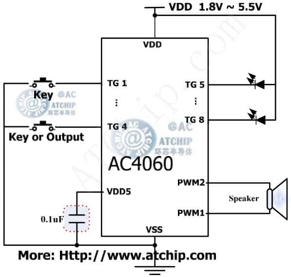 ac4060 diagram 與地觸發(fā)有效帶單片機(jī)MCU電路接線圖